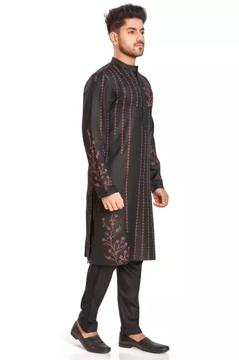 Black hand block printed kurta with embroidery viscos kurta payjama etnic wear / festive wear
