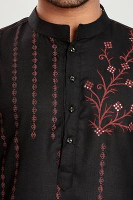 Black hand block printed kurta with embroidery viscos kurta payjama etnic wear / festive wear 5