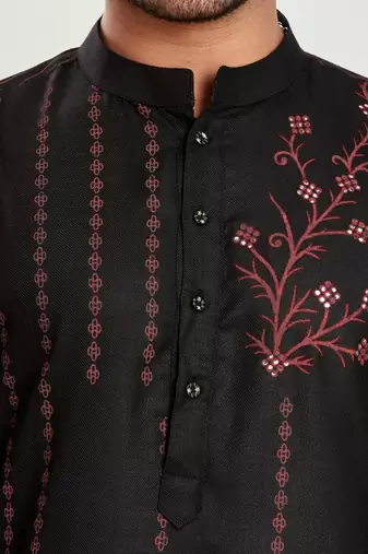 Black hand block printed kurta with embroidery viscos kurta payjama etnic wear / festive wear
