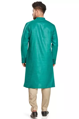 Emberald green hand block kurta with embroidery viscos traditional kurta payjama etnic wear / festive wear