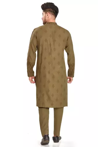 Olive green hand block printed kurta with embroidery viscos kurta payjama etnic wear / festive wear
