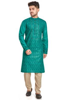 Emberald green hand block kurta with embroidery viscos traditional kurta payjama etnic wear / festive wear 1