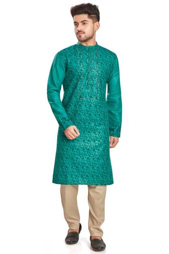 Emberald green hand block kurta with embroidery viscos traditional kurta payjama etnic wear / festive wear