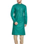 Emberald green hand block kurta with embroidery viscos traditional kurta payjama etnic wear / festive wear