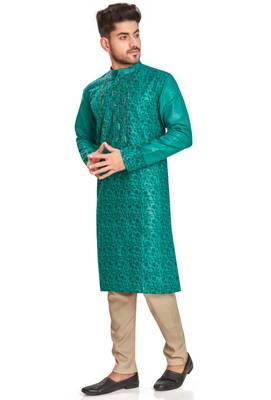 Emberald green hand block kurta with embroidery viscos traditional kurta payjama etnic wear / festive wear 3
