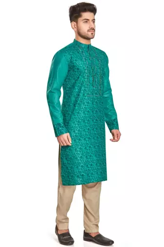 Emberald green hand block kurta with embroidery viscos traditional kurta payjama etnic wear / festive wear