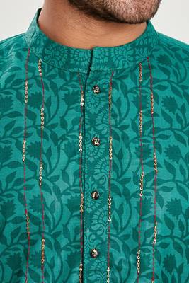 Emberald green hand block kurta with embroidery viscos traditional kurta payjama etnic wear / festive wear 5