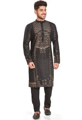 Black hand block printed golden foil kurta viscos kurta payjama etnic wear / festive wear 1