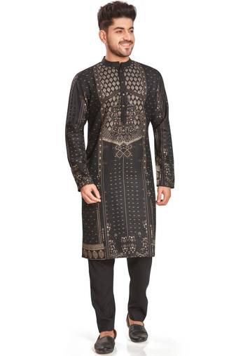 Black hand block printed golden foil kurta viscos kurta payjama etnic wear / festive wear
