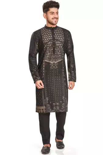 Black hand block printed golden foil kurta viscos kurta payjama etnic wear / festive wear