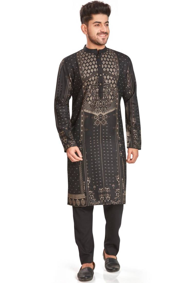 Black hand block printed golden foil kurta viscos kurta payjama etnic wear / festive wear