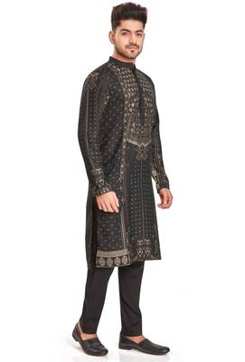 Black hand block printed golden foil kurta viscos kurta payjama etnic wear / festive wear 3