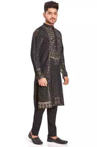 Black hand block printed golden foil kurta viscos kurta payjama etnic wear / festive wear