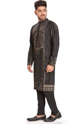 Black hand block printed golden foil kurta viscos kurta payjama etnic wear / festive wear 4