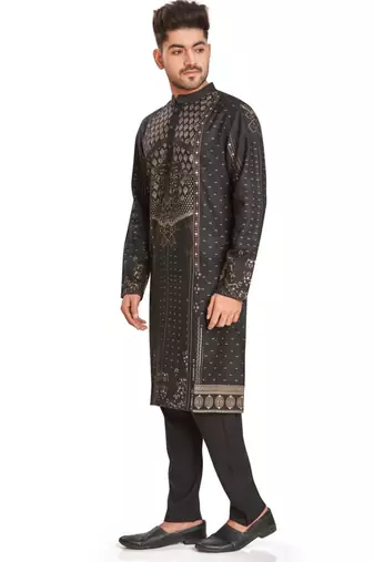 Black hand block printed golden foil kurta viscos kurta payjama etnic wear / festive wear