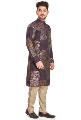 Purple hand block kurtra viscos traditional kurta payjama etnic wear / festive wear 4