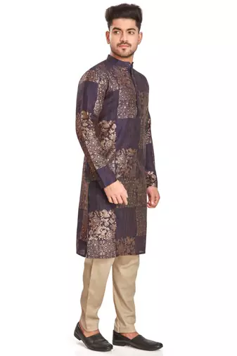 Purple hand block kurtra viscos traditional kurta payjama etnic wear / festive wear