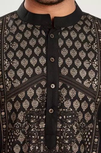 Black hand block printed golden foil kurta viscos kurta payjama etnic wear / festive wear