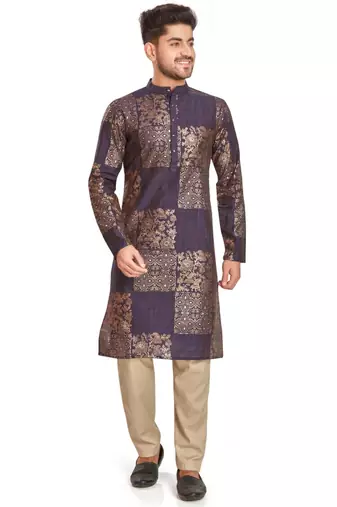 Purple hand block kurtra viscos traditional kurta payjama etnic wear / festive wear