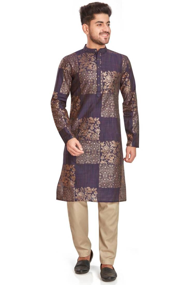 Purple hand block kurtra viscos traditional kurta payjama etnic wear / festive wear