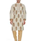 Cream color hand block printed kutrta with embroidery viscos kurta payjama etnic wear / festive wear