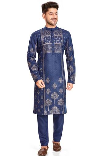 Navy blue hand block golden foil print kurta viscos traditional kurta payjama etnic wear / festive wear