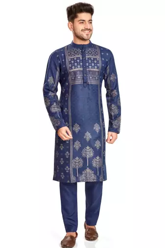 Navy blue hand block golden foil print kurta viscos traditional kurta payjama etnic wear / festive wear