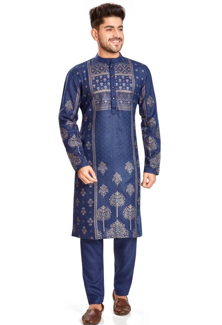 Navy blue hand block golden foil print kurta viscos traditional kurta payjama etnic wear / festive wear