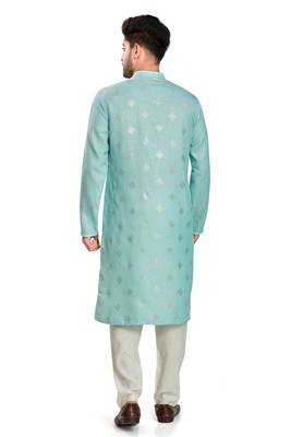 Blue hand block silver foil printed viscos kurta payjama ethnic wear / festive wear 2