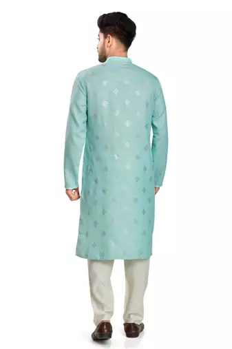Blue hand block silver foil printed viscos kurta payjama ethnic wear / festive wear