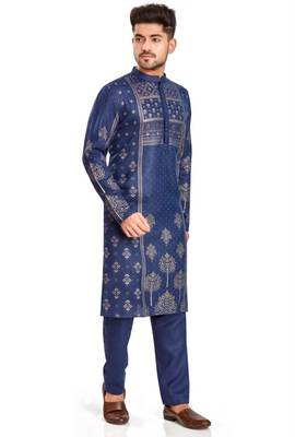 Navy blue hand block golden foil print kurta viscos traditional kurta payjama etnic wear / festive wear 3