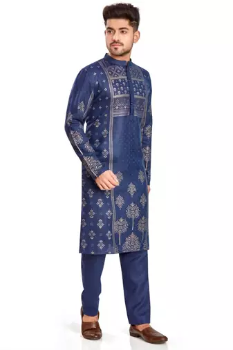 Navy blue hand block golden foil print kurta viscos traditional kurta payjama etnic wear / festive wear
