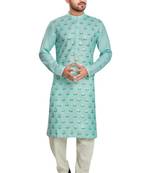 Blue hand block silver foil printed viscos kurta payjama ethnic wear / festive wear