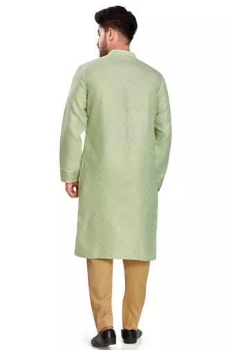 Green hand block silver foil printed viscos kurta payjama etnic wear / festive wear