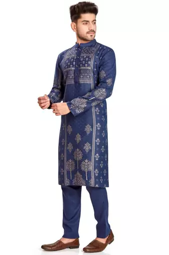 Navy blue hand block golden foil print kurta viscos traditional kurta payjama etnic wear / festive wear