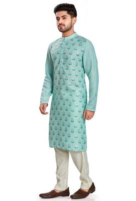 Blue hand block silver foil printed viscos kurta payjama ethnic wear / festive wear 3