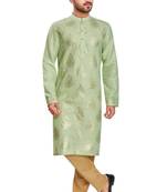 Green hand block silver foil printed viscos kurta payjama etnic wear / festive wear