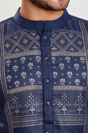 Navy blue hand block golden foil print kurta viscos traditional kurta payjama etnic wear / festive wear