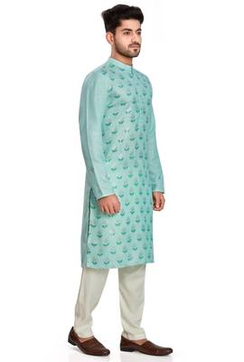 Blue hand block silver foil printed viscos kurta payjama ethnic wear / festive wear 4