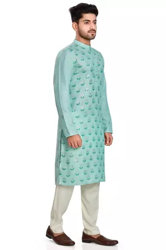 Blue hand block silver foil printed viscos kurta payjama ethnic wear / festive wear