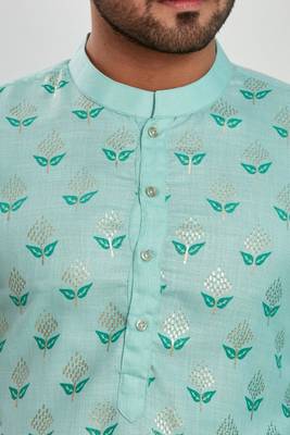 Blue hand block silver foil printed viscos kurta payjama ethnic wear / festive wear 5