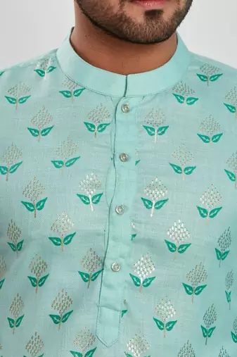Blue hand block silver foil printed viscos kurta payjama ethnic wear / festive wear