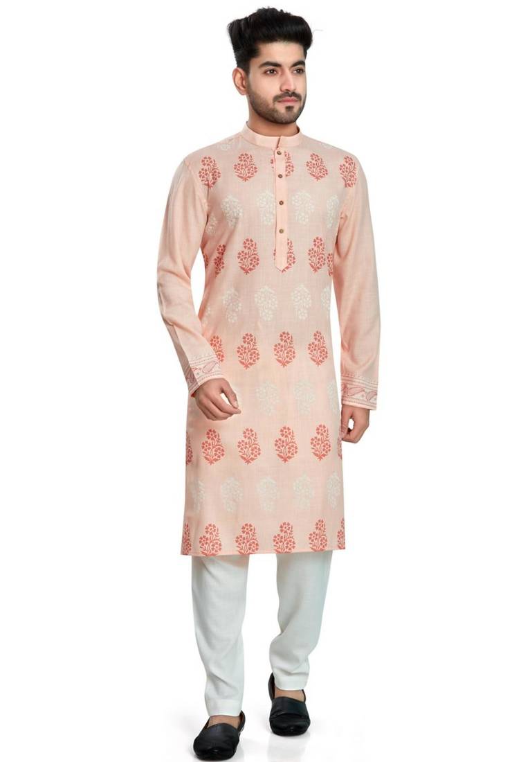 Baby pink hand block printed kurta viscos kurta payjama etnic wear / festive wear