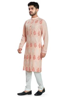 Baby pink hand block printed kurta viscos kurta payjama etnic wear / festive wear 3