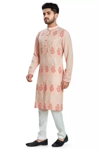 Baby pink hand block printed kurta viscos kurta payjama etnic wear / festive wear