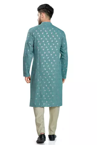 Teal green hand block foil printed kurta viscos kurta payjama etnic wear / festive wear