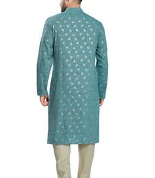 Teal green hand block foil printed kurta viscos kurta payjama etnic wear / festive wear