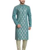 Teal green hand block foil printed kurta viscos kurta payjama etnic wear / festive wear