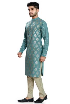 Teal green hand block foil printed kurta viscos kurta payjama etnic wear / festive wear 3