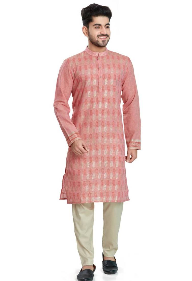 Pink hand block foil printed kurta viscos kurta payjama etnic wear / festive wear